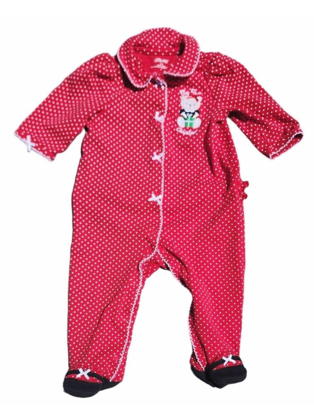 Baby Girls Little Me Polka Dot My First Christmas Sleeper 9 Months Bear Ruffle